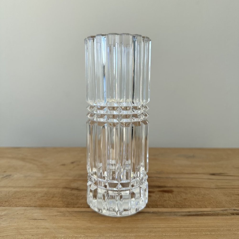 Mid Century Crystal Cylindrical Vase